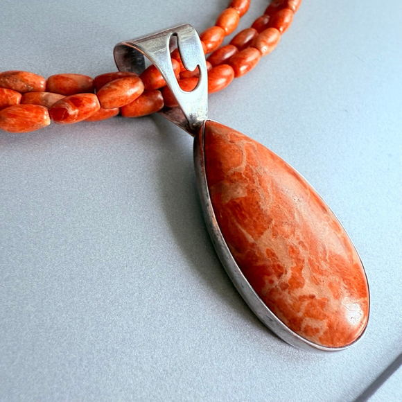 Jay King Southwestern Red Sponge Coral DTR Sterling Silver 925 Pendant Necklace - Picture 3 of 9